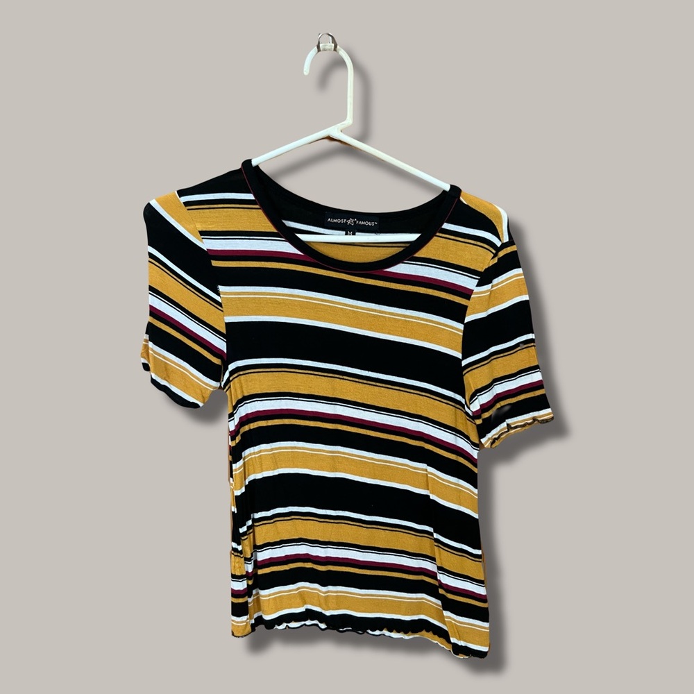 Almost Famous Striped Tee - Black, Gold, Red, White